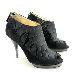 Oscar de la Renta Black Suede Layered Platform Booties